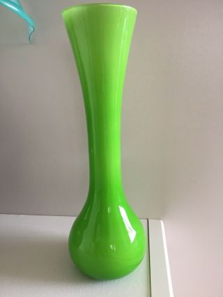 Large Vintage Lime Green Cased Art Glass Vase.