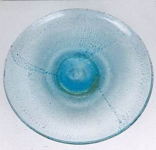 Stunning Hand Blown Blue Gold Fleck Plate Art Glass Platter Bowl 14 " Diameter Ex