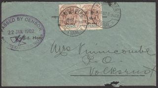 Transvaal Boer War 1902 Qv ½d X2 Cover Heidelberg To Volksrust With Censor
