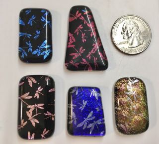 5 Layered Dragonfly Dichroic Fused Glass Cabs Accent Tiles Diy Cabinet Knobs