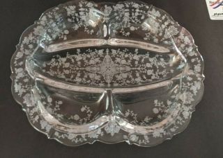 Vintage Cambridge Clear Rose Point 5 Part Oblong Divided Relish Dish