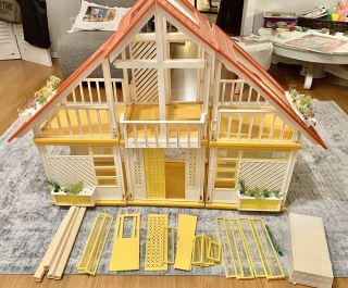 Vtg 1978 Yellow Barbie Doll A Frame Dream House 88 Complete