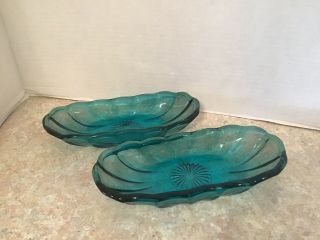 Mid - Century Aqua Blue Glass Banana Split Bowls/dishes, .