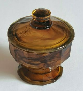 Davidson - Art Deco - Amber - Cloud Glass - Lidded - Dressing Table - Trinket Pot