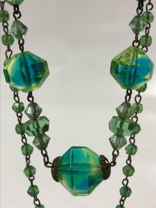 Stunning Venetian Murano Two - Tone Blue & Green Glass Bead Necklace 1920s 30s