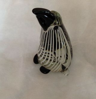 Vintage Murano Glass Penguin Paperweight White Black Striped Large Ornament