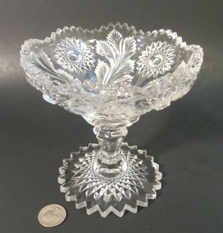 Antique Millersburg Crystal Hobstar Feather 5.  5 " Jelly Compote Candy Dish Eapg