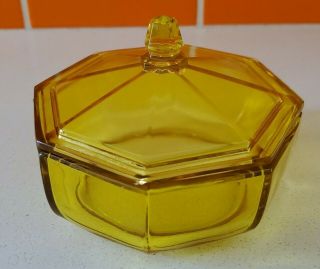 Vintage Fostoria Unique Yellow Candy Dish With Lid,  5 Inch Diameter