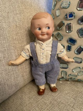 Cute 6.  5” Antique Character German Boy Googly Doll Nicely Dressed Suspenders