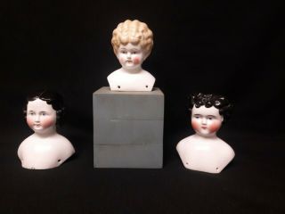 Three Antique German China Doll Heads
