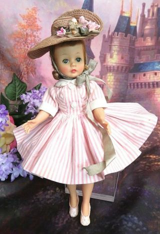 Vintage 1950 Madame Alexander Cissette Doll Tagged Pink Stripe Dress Chemise Hat