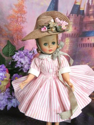 VINTAGE 1950 MADAME ALEXANDER CISSETTE DOLL TAGGED pink stripe DRESS chemise HAT 2