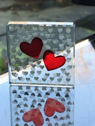 Spaceform London Miniature Art Glass Token Two Red Hearts Mini Hearts Love Bnib