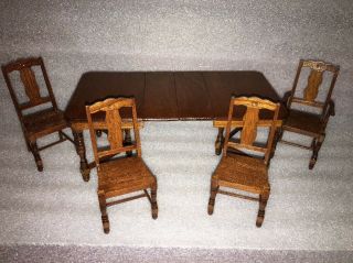 R.  L.  Carlisle 1:12 Scale Miniature Dollhouse Wooden Table,  4 Chairs Artisan 