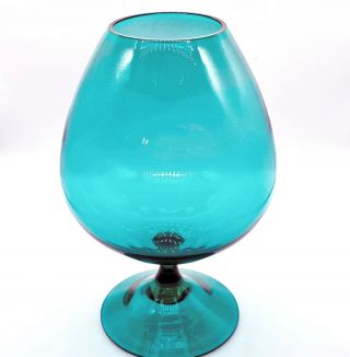 Vintage Mcm Teal Blue Xl Pedestal Base Brandy Snifter Vase Candy Dish 9”h 6.  5”w