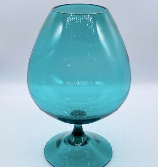 Vintage MCM Teal Blue XL Pedestal Base Brandy Snifter Vase Candy Dish 9”H 6.  5”W 2