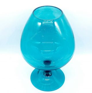 Vintage MCM Teal Blue XL Pedestal Base Brandy Snifter Vase Candy Dish 9”H 6.  5”W 3
