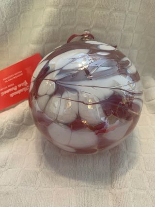 Huge 5” Hand Blown Glass Gazing Ball Christmas Ornament Orb Red & White Poland 2