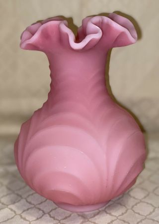 Vintage Fenton Glass Vase " Drapery " Pattern Pink Satin Glass 8” Very Good Cond