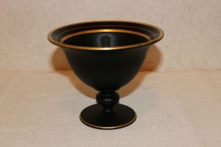 Tiffin Black Satin Glass Footed Bowl Trimmed In Gold