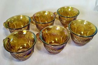 Set of 6 Vintage Amber Iridescent Carnival Glass Harvest Grapes Punch Cups 3