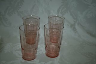 Vintage Pink Depression Glass Set Of Four Water Glass / Tumblers