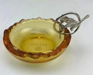 Signed Tittot Chinese Crystal Amber Silver Tone Bird Art Glass Ring Dish Nr Sms