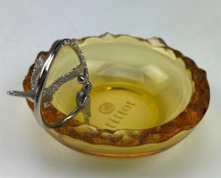 Signed TITTOT Chinese Crystal Amber Silver Tone Bird Art Glass Ring Dish NR SMS 2