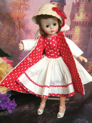 Vintage 1950 Madame Alexander Cissette Doll Tagged Red Polka Dot Dress Hat Coat
