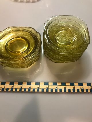 6 Federal Vintage Madrid Amber Yellow Depression Square Glass Bowls & Plates