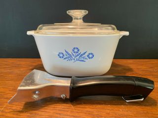 Vintage Corning Ware Cornflower Blue 1 3/4 Qt Casserole Dish Glass Lid & Handle