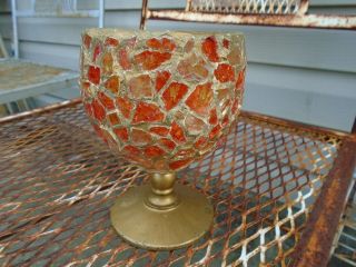 Vintage Candle Holder Mosaic Stained Glass Goblet Orange Mcm Kitsch Artisan Boho