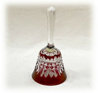 Vintage Ruby Red Cut To Clear Crystal Bell Diamondpoint Sawtooth Handle 2