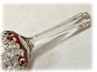 Vintage Ruby Red Cut To Clear Crystal Bell Diamondpoint Sawtooth Handle 3