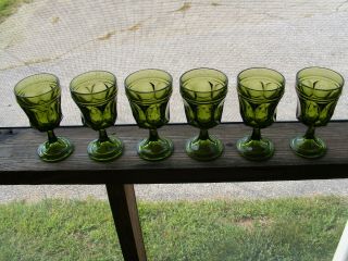 Set Of 6 Vintage Mid Century Olive Green Arch And Diamond Pattern Water Goblets