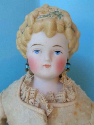 Antique 1880 Hertel Schwab Parian China Head Doll 10 " Painted Hair Bow Flowers