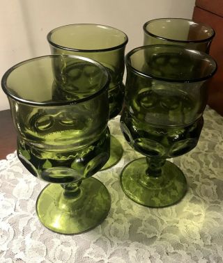 Vintage Emerald Green Depression Glass Goblets (set Of 4)