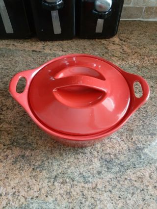 Corning Ware Creations Stoneware 1.  5 Qt Round Covered Casserole Dish RED 2
