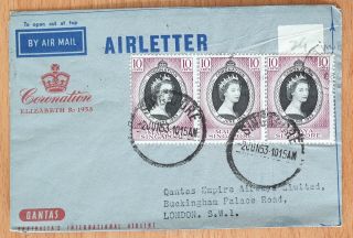 Malaya Singapore Qe2 Coronation Stamps Fdc Air Letter