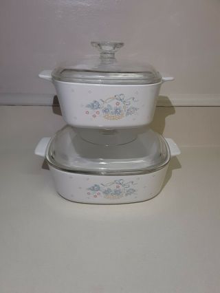 Vintage 4pc Corning Ware Country Cornflower Casserole Dishes A - 2 - B & A - 1 1/2 - B