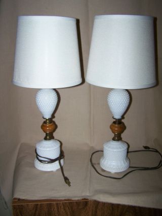 Vintage Milk Glass Hobnail 12 " Table Lamp (s) A Pair Only,  A Pair.