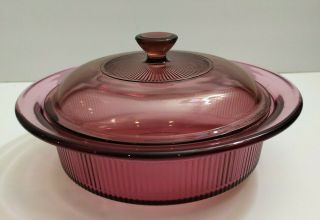 Visions 1 Quart Cranberry Casserole Bowl Dish With Glass Lid,  V - 31 - B Corning