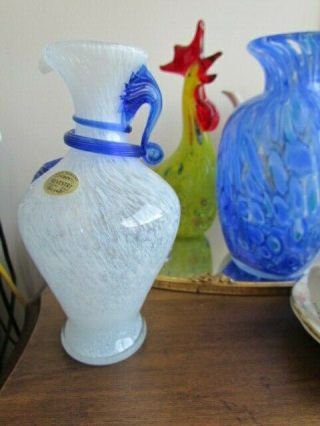 Vintage Silvestri Cobalt Blue White Murano Italian Art Glass Vase 7 3/4 " Tall