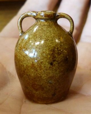Igma Artisan Jane Graber Miniature Stoneware Antiqued Brown Two - Handled Jug:1:12