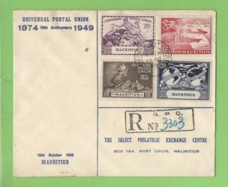 Mauritius 1949 Upu Set On Registered First Day Cover