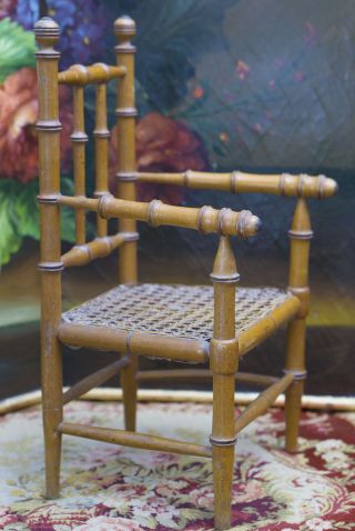 Antique French All Maple Wood Doll Chair With Woven Seat,  C.  1880