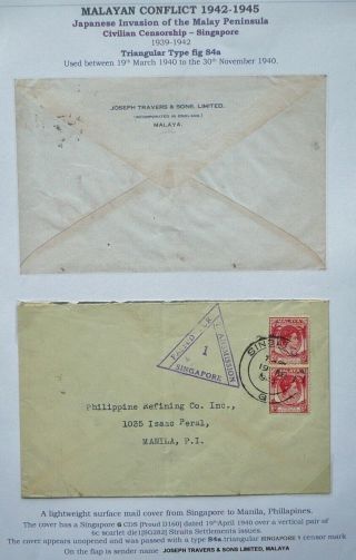 Malaya 19 Apr 1940 Censored Surface Mail Cover From Singapore To Philippines