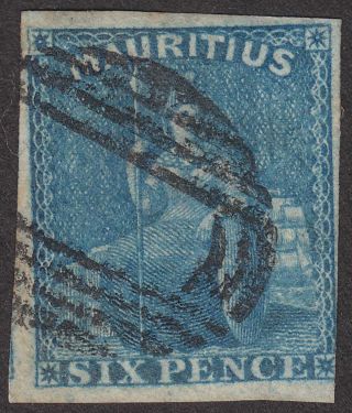 Mauritius 1859 Qv Britannia 6d Blue Imperf Sg32 Cat £55