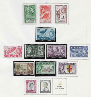 12 Sarawak Stamps From Quality Old Antique Album 1957