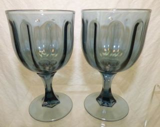 2 Vtg Fenton Glass American Legacy Federal Blue 6 3/8 " Water Wine Stem Goblets